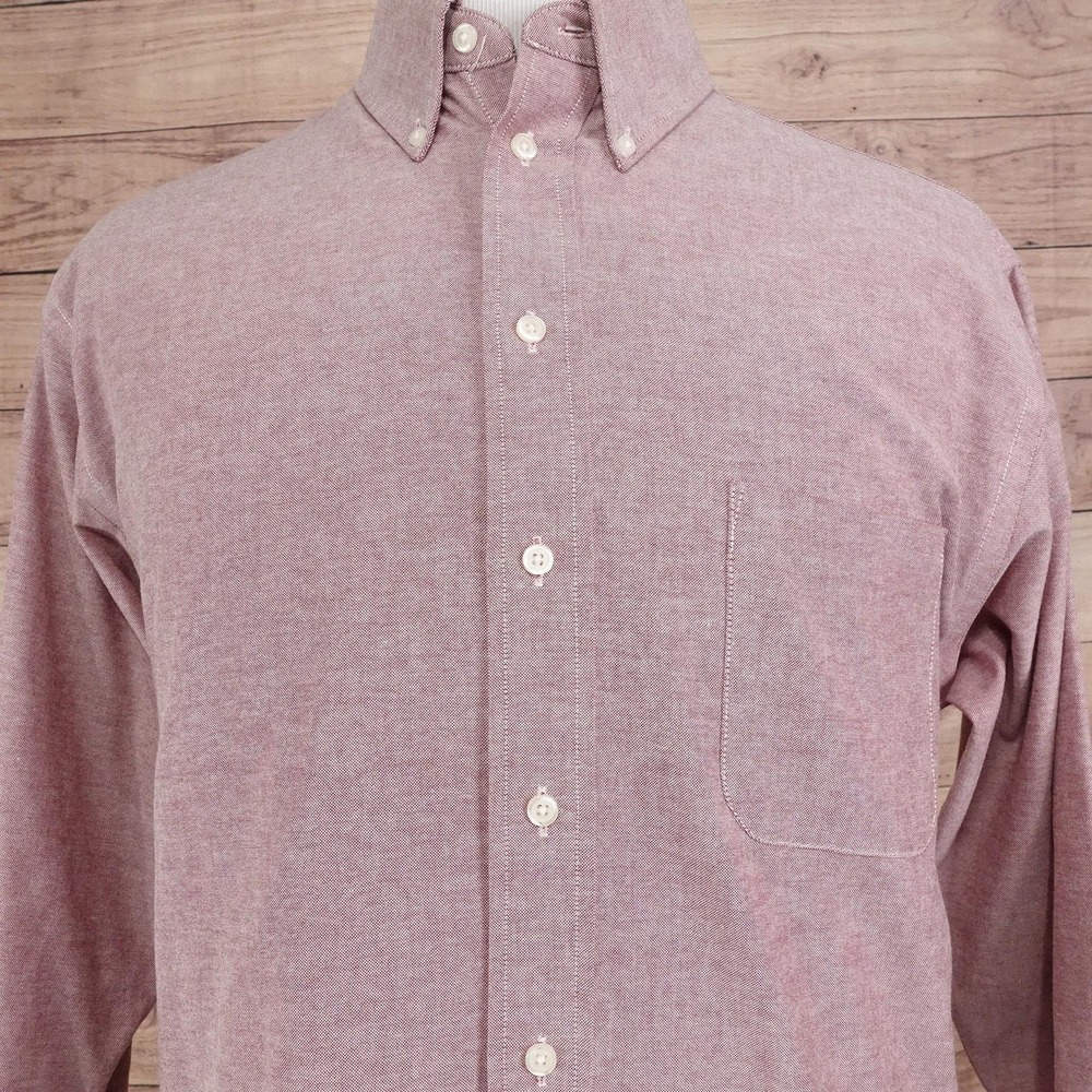 Stafford Dress Shirt Mens 17 32/33 Red Button-Down Wrinkle Free Oxford
